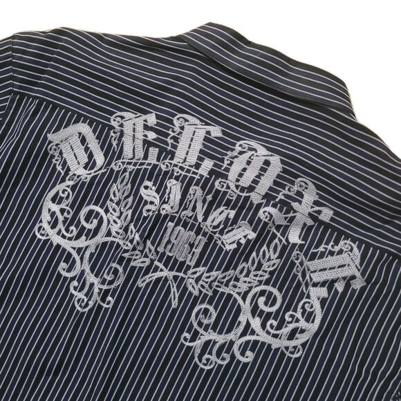 7 Diamonds Shirt Mens 2XL XXL Black Gray Striped Embroidered Deluxe Logo Shirt - Picture 1 of 16
